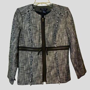 ETCETERA Tweed Zip Front Fringe Detailed Jacket Size 4